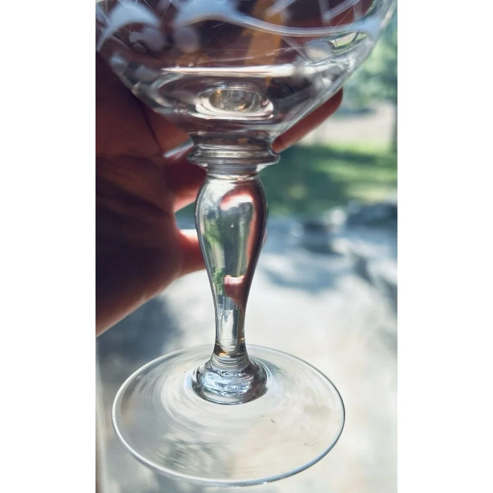 Vintage 1940 Elegant Hand‎ Engraved Czech Bohemian Crystal Coupes
